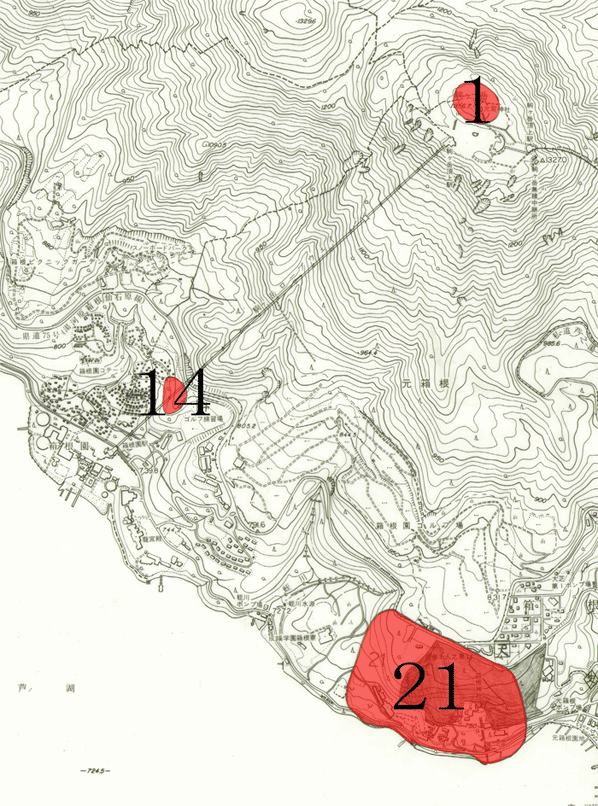 埋蔵文化財包蔵地一覧（駒ヶ岳山頂遺跡・進士城跡・大芝遺跡）