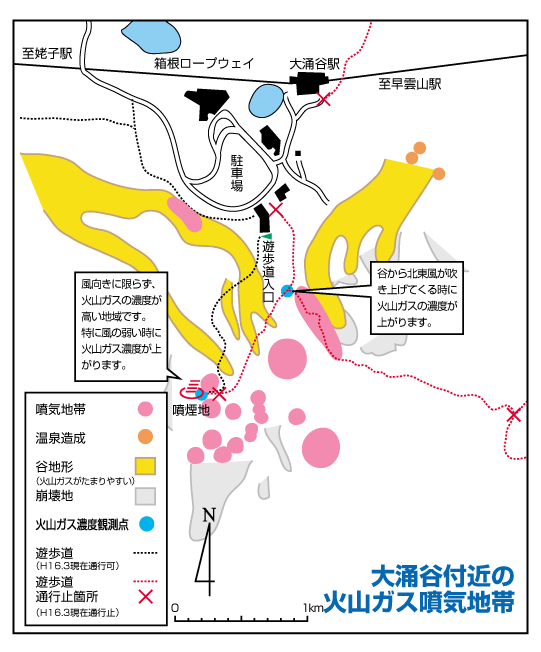 大涌谷付近の火山ガス噴気地帯